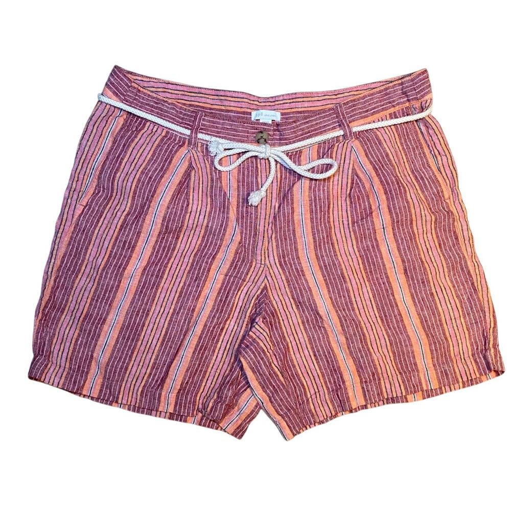 J. Jill - Linen Multi-colored Striped Shorts with Adjustable Belt